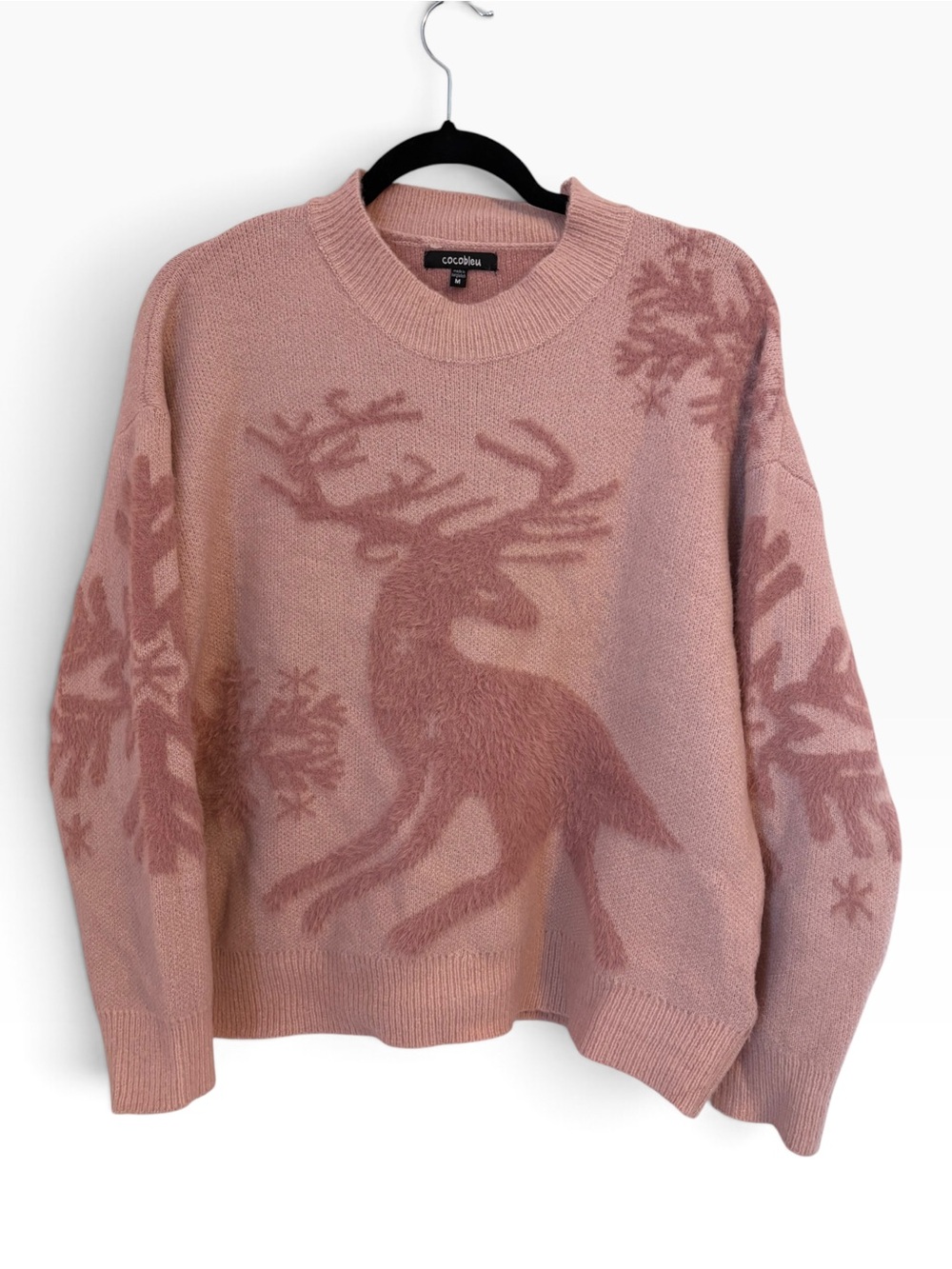Cocoblu Pink Reindeer Crewneck Sweater
